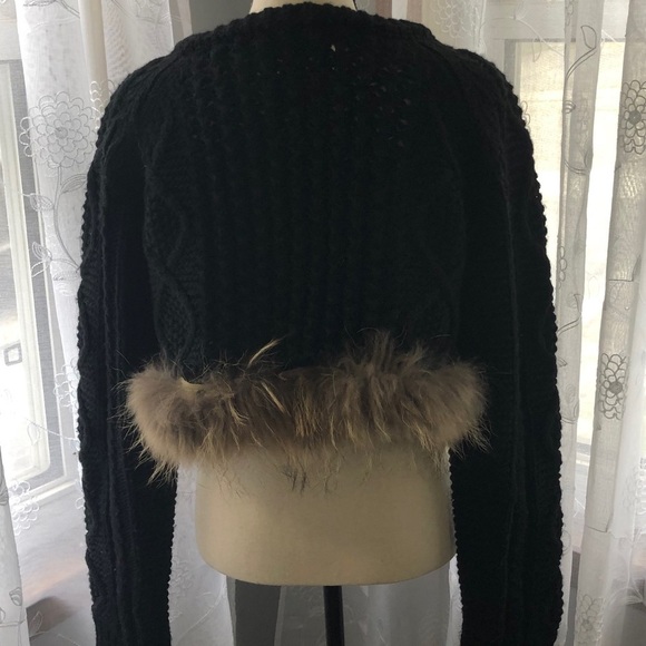 Nakiss H chunky knit black sweater fur crop SZ S REAL fur Penny Lane style - Picture 7 of 8
